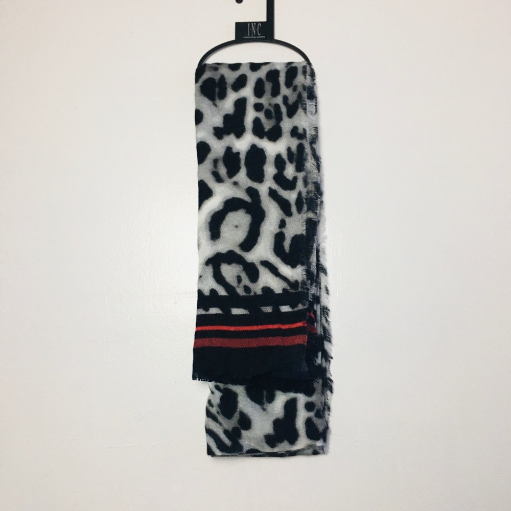 INC Wrap Scarf Animal Print Pashmina black red Neck Warmer - Picture 7 of 7